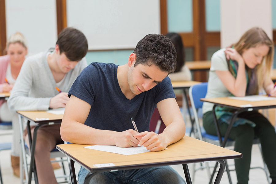 Students taking a test in a classroom in Indianapolis